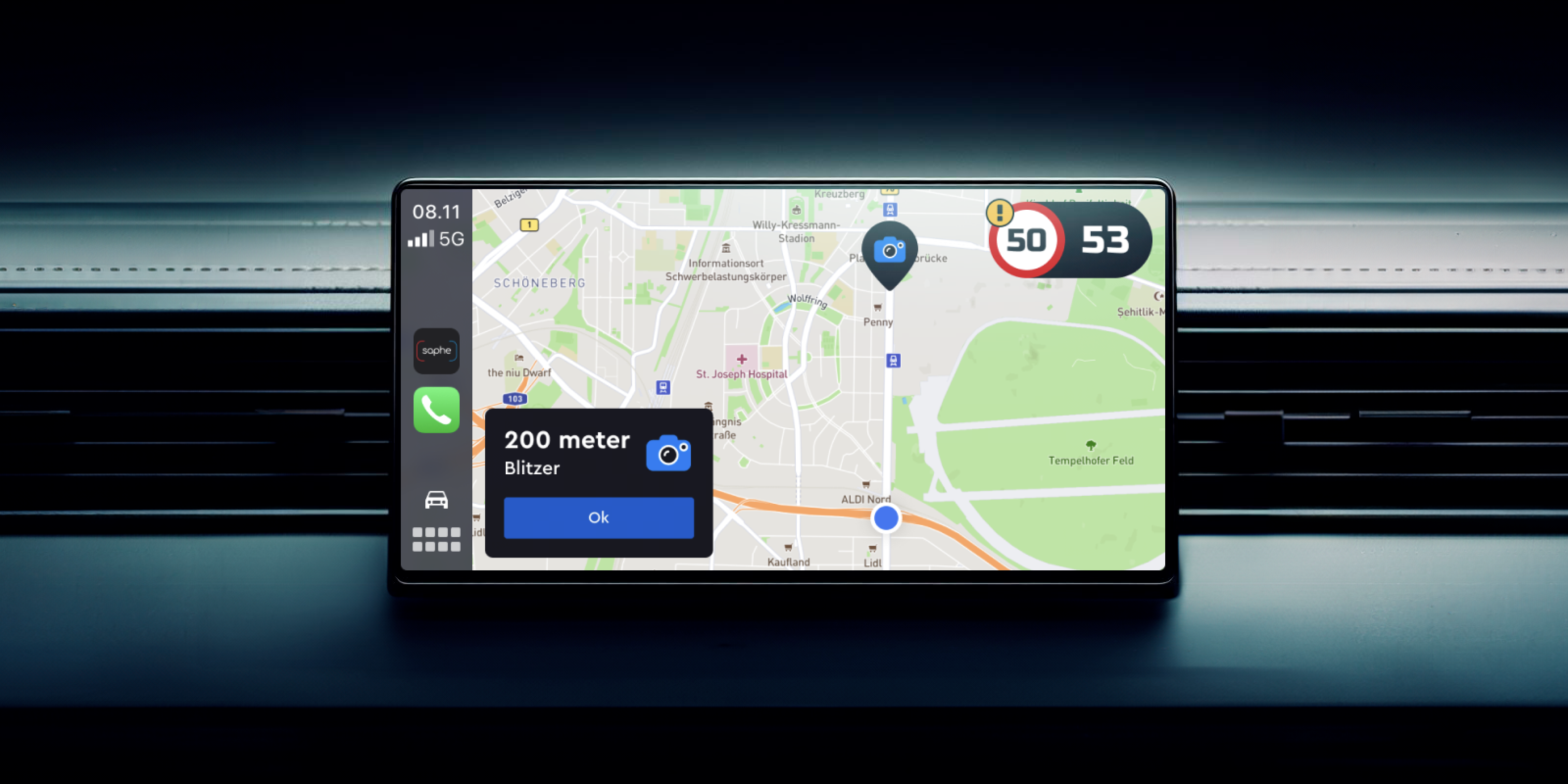 Jetzt können Sie alle Warnungen auf dem großen Display erhalten.
